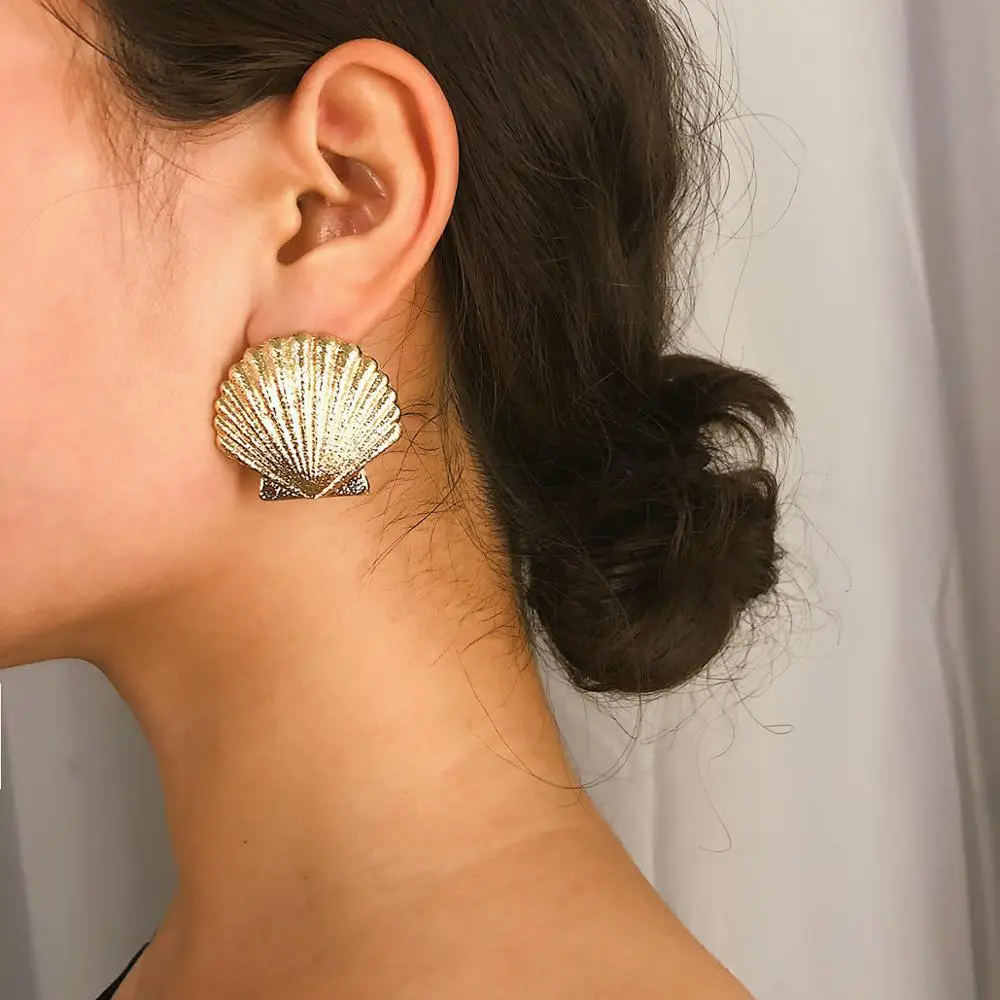 

Shell Stud Earrings Retro Simple Frosted Earrings For Women Jewelry Boho Style Fashion Bohemian Big Earring
