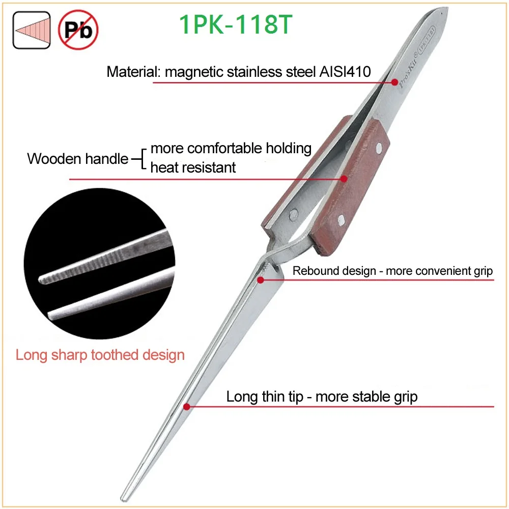 Pro'sKit Пинцет обратного действия Намагниченный с волоконной ручкой самозахватывающийся прецизионный инструмент для ремонта
