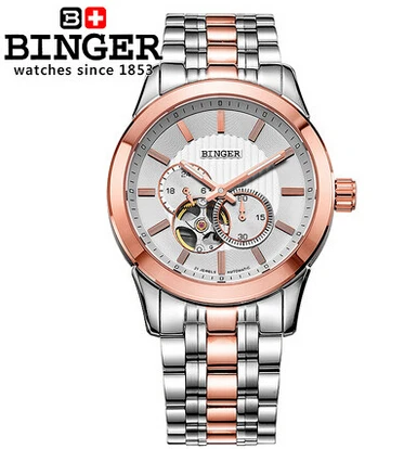 2016 Hot Sales Men Watches Top Brand Binger Luxury Wristwatches Military Steel Sports Auto Watch Rose