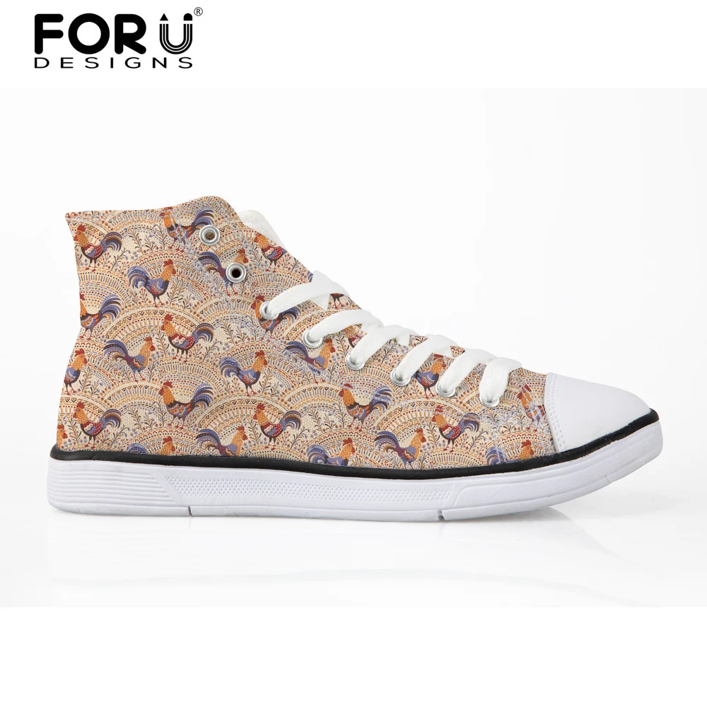 

FORUDESIGNS Cute Women Vulcanize Shoes Cartoon Chicken Flower 3D Print High Top Casual Women's Sneakers Flats Canvas Shoes Woman