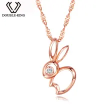DOUBLE-R животного Подвески Для женщин 0.02ct Алмазный стерлингового серебра 925 Кролик розовое золото Ожерелья для мужчин Романтический настоящие драгоценности CAP03756SA-3