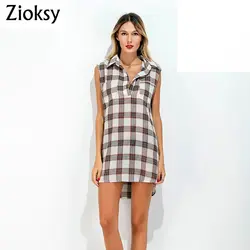 Zioksy Новый Летний стиль 2017 г. в клетку без рукавов Рубашки для мальчиков для женщин; Большие размеры Блузки для малышек Повседневное 100%