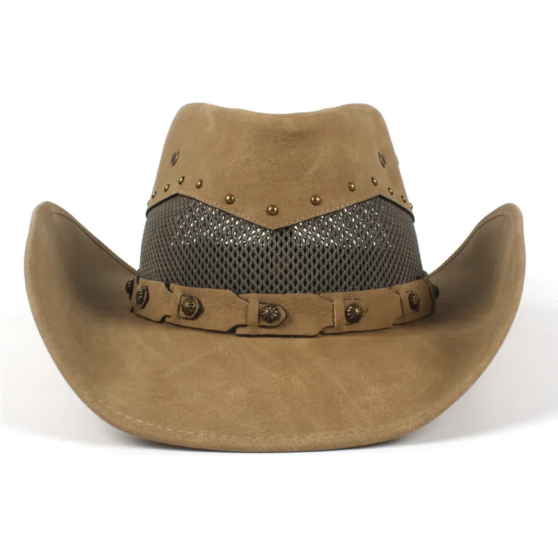 Fashion Unisex Winter Hat Men Leather Western Cowboy Hat Summer with Mesh Dad Godfather Hats