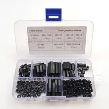 160Pcs M3 Nylon Black M-F Hex Spacers Screw Nut Assortment Kit Stand off Set Box 160Pcs M3 Nylon Black M-F Hex Spacers Screw Nut Assortment Kit Stand off Set Box