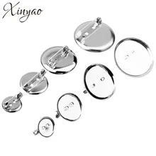 50 шт. родий Цвет 15 20 25 30 мм круглая брошь База кабошон заготовки лотки с брошью Шпильки Камея Кабошон база установка F1849