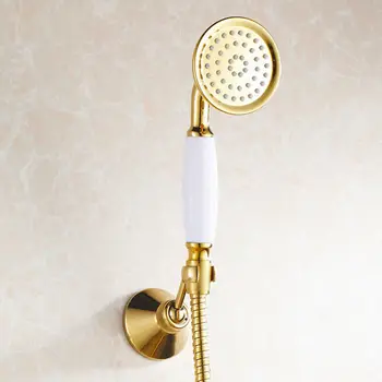 

Homedec Homedec Bathroom Brass Ceramics Hand Held Shower Head Wall Holder & Gold Shower Hose Set Water Saving Hand Chuveiro