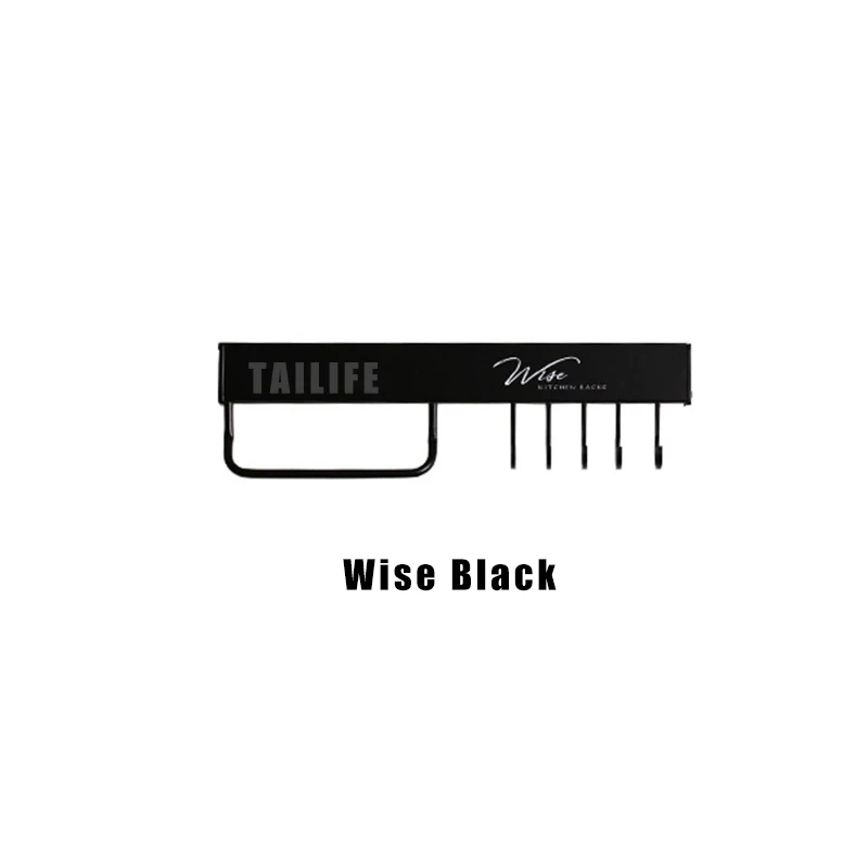 Скандинавский стиль алюминиевый стеллаж для хранения Настенный стеллаж подставка для кухонных ножей 5 крючков Многофункциональный Домашний Органайзер кухонный инструмент - Цвет: Wise Black