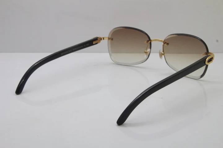 2018 New Cartier Rimless  T8200847 Black Buffalo Horn Sunglasses in Gold Brown Lens (8)