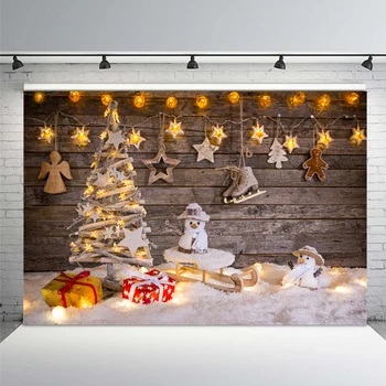 

Photography Backdrop Christmas Wood Wall Snowman Gift Light Celebrate Background Photocall Photographic Photo Studio Photobooth