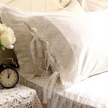 

2pcs European Type Romantic Pillow Case Elegant Embroidered Pillowcase Satin Crochet Lace Cotton Princess Pillow Cover No Filler 14