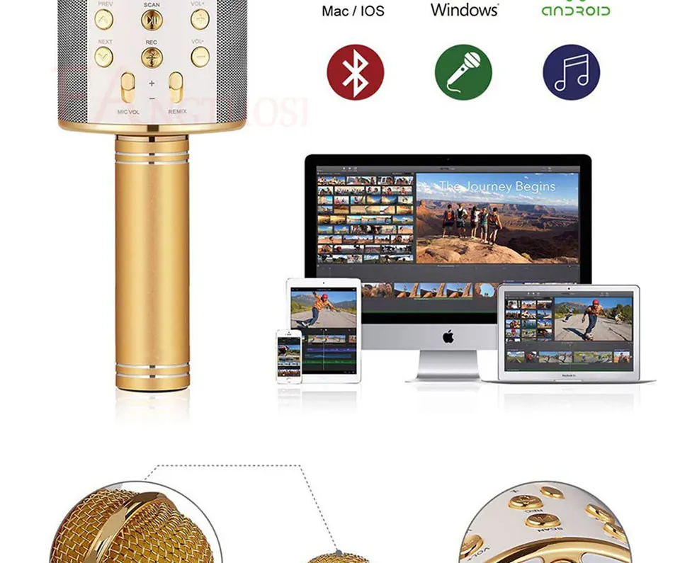 Bezprzewodowy mikrofon Bluetooth WS-858 Handheld karaoke MIC USB KTV Player głośnik Bluetooth Record Music mikrofony WS858 -