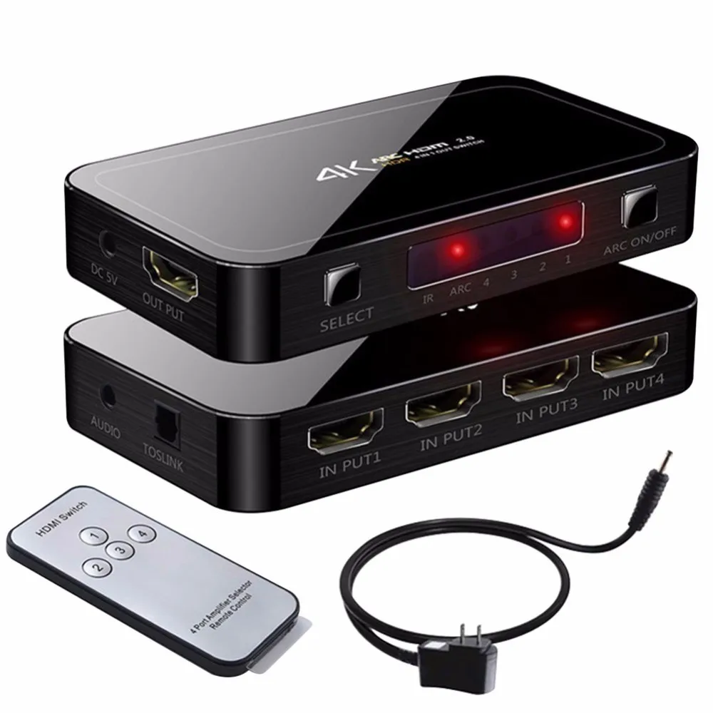 Kaufen Intelligente 4X1 HDMI Switch 2,0 Mit Audio Unterstützung HDCP 1,4 4 karat Audio Extractor Splitter mit Ir fernbedienung HDMI Adapter für HDTV