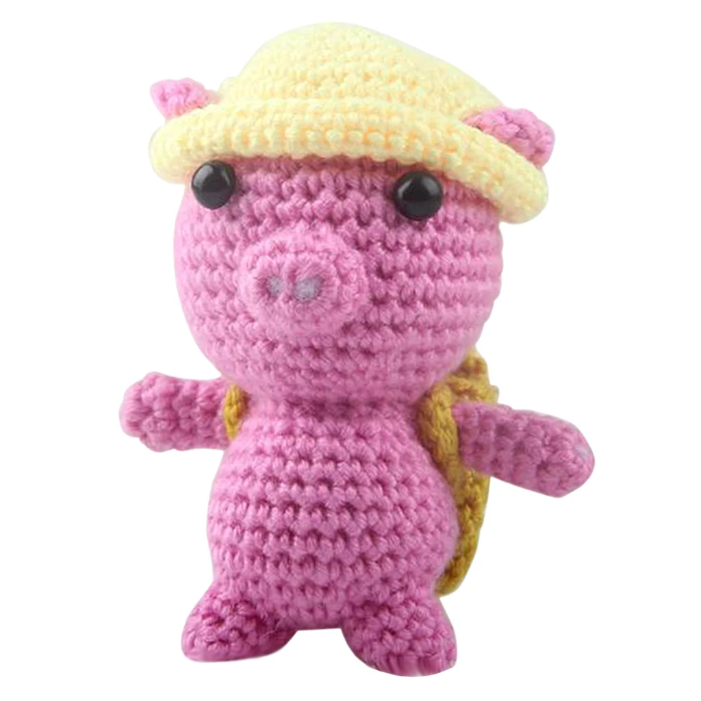 fityle Lovely Pink Pig Crochet Doll Kit for Adults Beginners Learn to Knitting Sewing Christmas Crafts