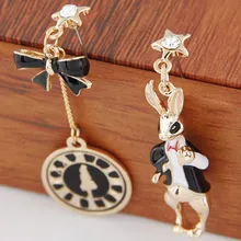 New Fashion exaggerate Asymmetry Bell And Rabbit Earrings Women Trendy Enamel Statement Earrings Free Shipping exaggerate bell sleeve pencil dress