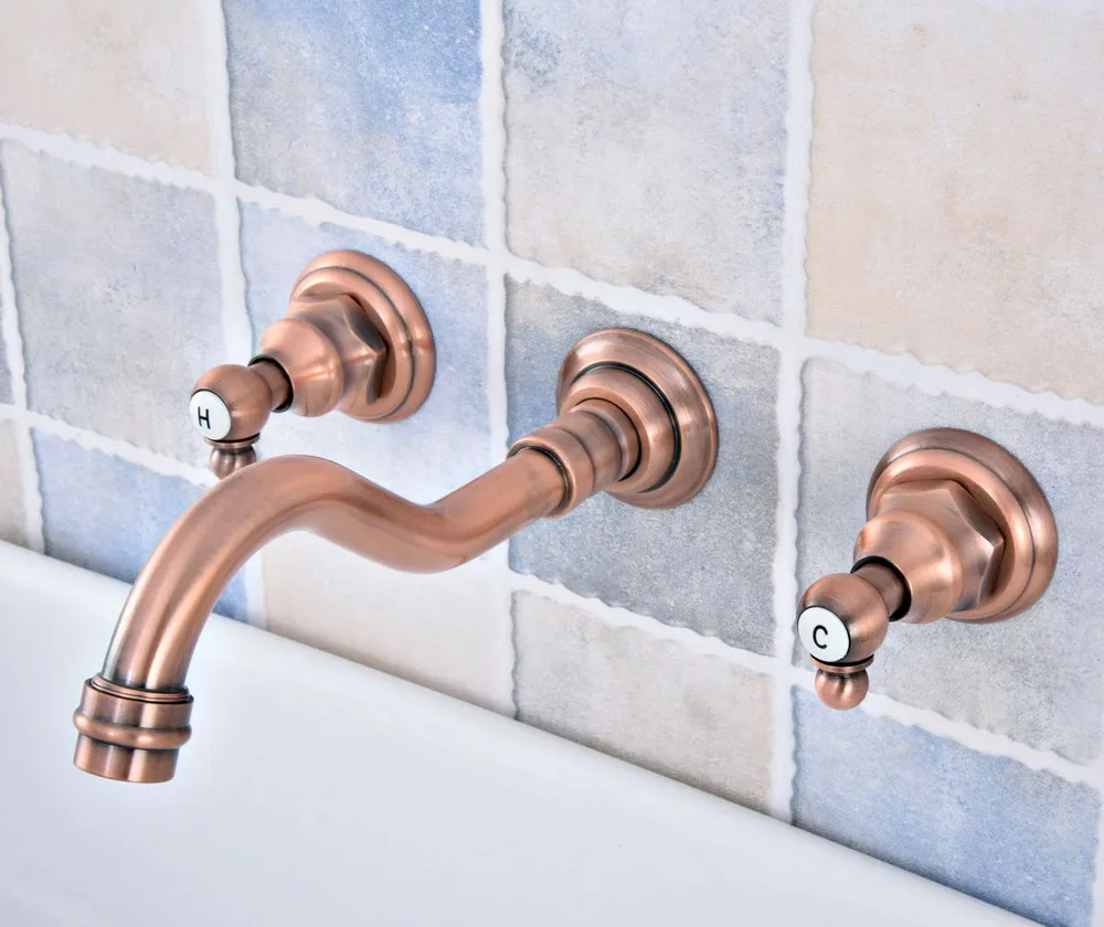 

Bathtub Basin Antique Red Copper Bathroom Sink Mixer Tap Faucet 3 Pcs Faucets Dual Handle Sink Mixer Tap zsf522