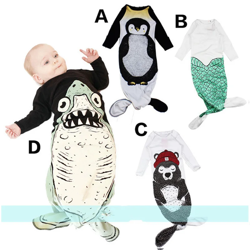 New Baby Sleeping Bag Penguin/Bear/Shark/Mermaid Pattern