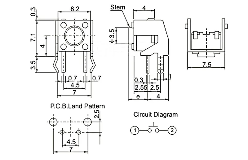 50 шт./лот 6*6*4 5 боковой кронштейн 2 Pin 12V 0.5A кнопочный переключатель Микро