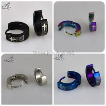 48 пар крест испанская Библия серьги с молитвой из нержавеющей стали серьги-гвоздики смешанные цвета модные религиозные украшения оптом