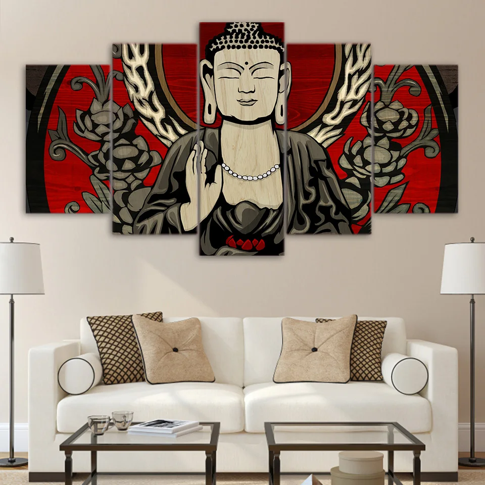 Artsailing HD Printed 5 piece Canvas Prints Retro Colorful Buddha paintings for living room on the wall with frame UP-1918A