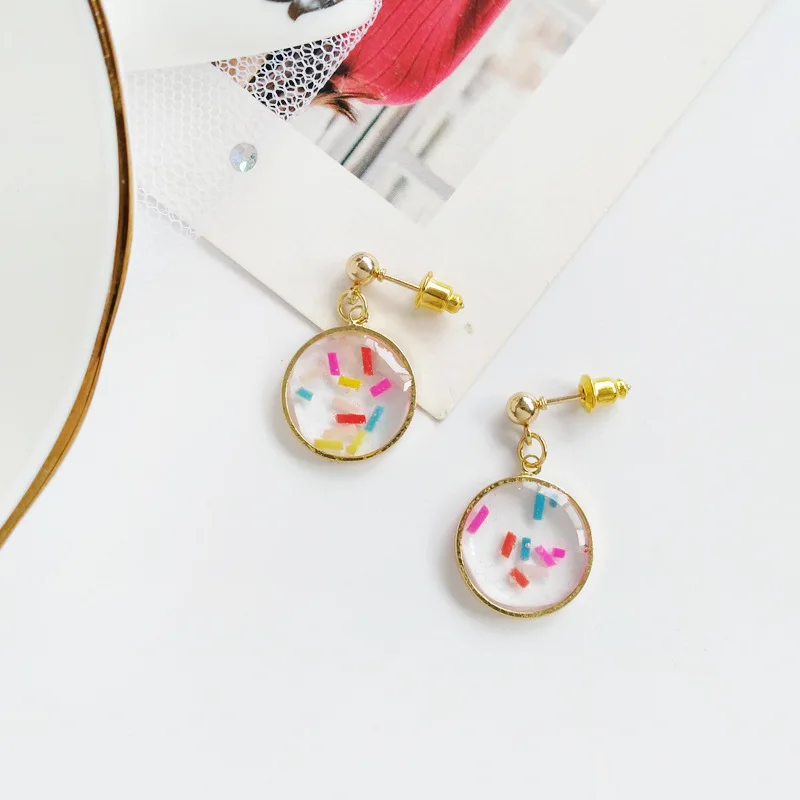 

White Transparent Stone Crystal Ear Clips Earrings No Pierced Resin Mutiicolored Round Clip on Ear Without Piercing
