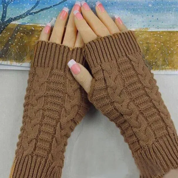 Коричневый Перчатки женские guantes модные красивые сохраняющие тепло вязаные перчатки без пальцев зимние перчатки унисекс мягкие теплые зимняя рукавица перчатки - Цвет: Коричневый