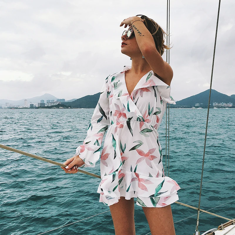 

Fashion Irregularly Design V-Neck One-Piece Chiffon Women Summer Dress
