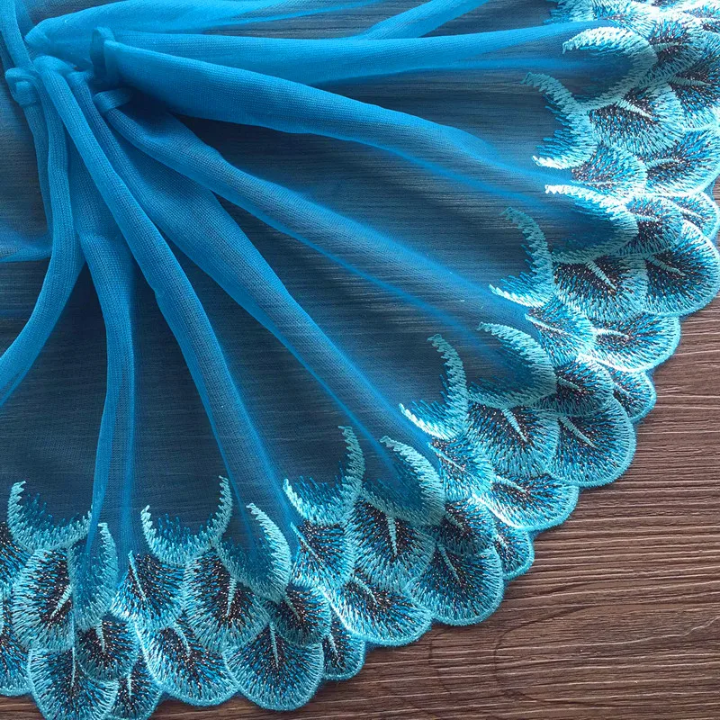 Multicolor Peacock Feather DIY Lace Fabric Embroidery Trim Mesh Garment Decor 