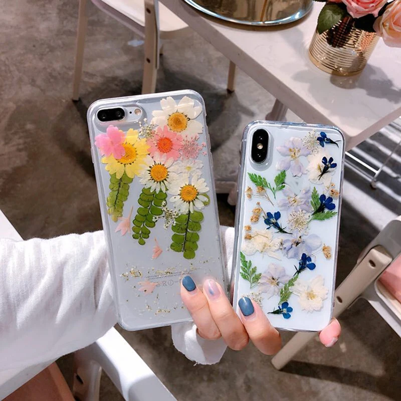 Mayitr Case For iphone 7 8 6 6s plus X XR XS Max Real Dried Pressed Flowers Soft Cover For iPhone XS Max XR X 6 7 8 Plus Fundas