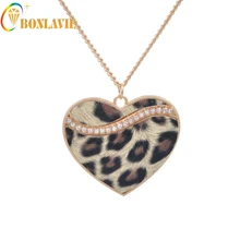Fashion Sweater Chain Long Necklaces Jewelry Accessory Gift Leopard Heart Pendant Brown Leopard Necklace Heart Necklace