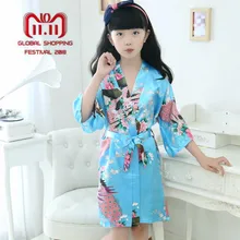 Kids Robe Satin Children summer Kimono Bath Robes Bridesmaid Flower Girl Dress Silk children's bathrobe Nightgown Peacock