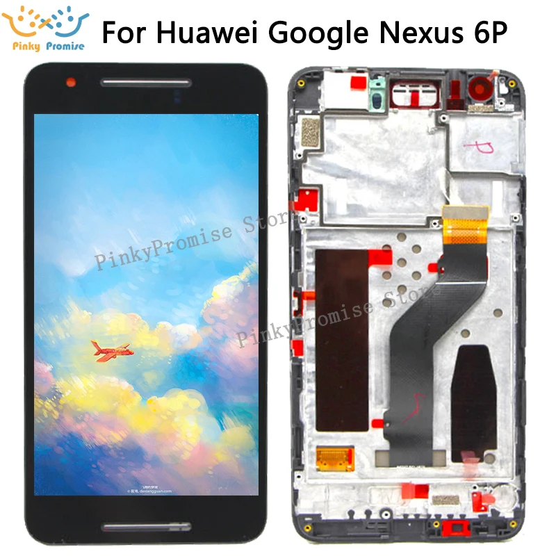 

original Black For 5.7" Huawei Google Nexus 6P LCD Display Touch Screen Digitizer with Frame Assembly Replacement Nexus 6P LCD