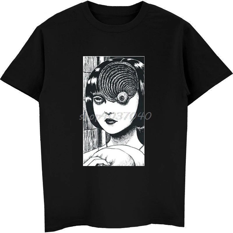 

Summer Fashion Men Casual Tees Uzumaki Shirt Junji Ito Horror Manga Shirts Male Funny Cotton T Shirt Harajuku Streetwear