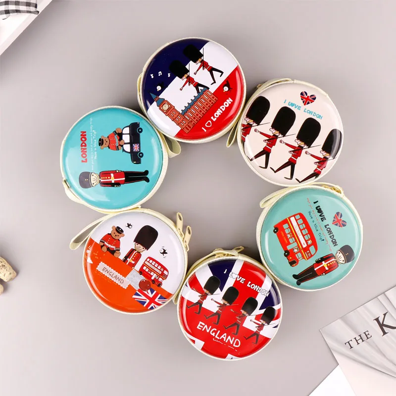 

TOPSTHINK English style storage case small round soldiers pattern girls collect box with zipper 6 pcs set