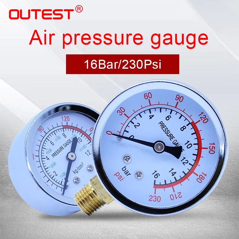 

OUTEST Air Compressor Pneumatic Hydraulic Fluid Pressure Gauge Double Scale Pressure Measurer Manometer 0-16Bar