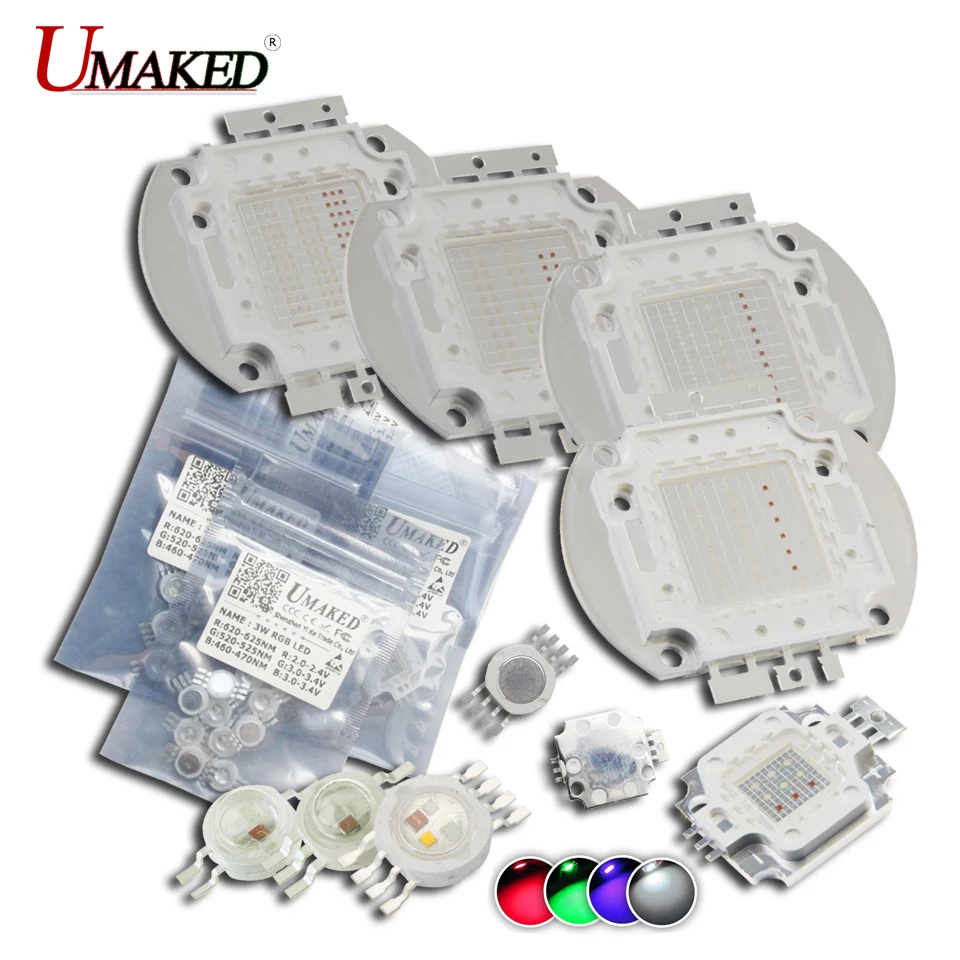 

UMAKED High Power LED Lamp Light Bulbs RGB / RGBW Chip 3W 10W 20W 30W 50W 100W Red Green Blue White Diode 3 10 20 30 50 100 Watt