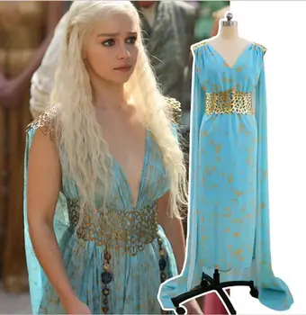 

Game of Thrones Daenerys Targaryen Cospaly Dress A Song of Ice and Fire Mother of Dragons blue dre Halloween Costumes for Women
