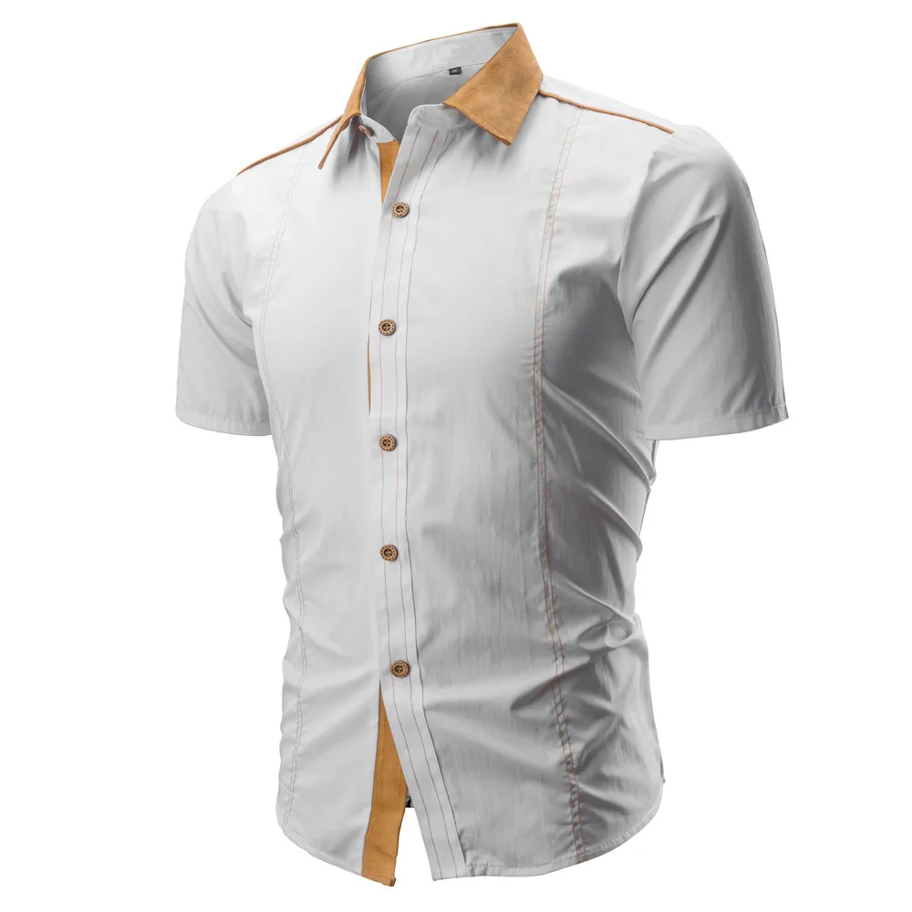 Мужская рубашка с воротником-стойкой, короткий рукав, повседневная, летняя, модная, тонкая, мужская рубашка, модная, однотонная, мужская, повседневная, короткий рукав, рубашка