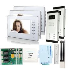 ENVÍO LIBRE 7 “LCD HD Piso Video Atado Con Alambre Timbre de La Puerta de Intercomunicación teléfono 2 IR cámara 3 monitores para Familia 2/Casa EN STOCK