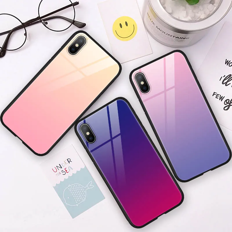 Градиентный чехол из закаленного стекла для iPhone XS Max XR 7 8 6 6S Plus X Samsung Galaxy Note 9 Meizu 16