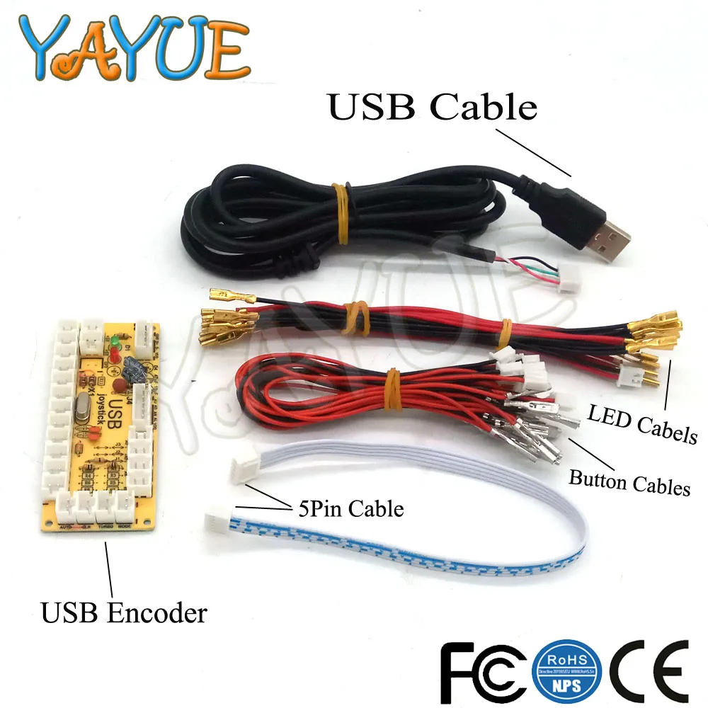 Аркада наборы сделай сам части 5Pin джойстик+ 2x24 мм+ 8x30 мм 5 в светодиодный кнопки с подсветкой нулевой задержкой USB энкодер для ПК аркадная игра