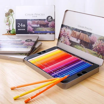 

Deli Oil 24/36/48/72 Colors Colored Pencil Wood Graffiti Iron Box Fill Pen Advanced Colored Lead Painting Sketch School Supplies