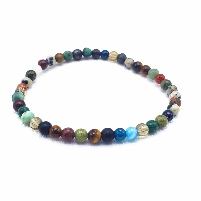 

4mm Nature stone Bead Bracelet For Women Men or Girls 18.5 cm Hand Make Jewelry Lapis Rose Quartzs Crystal Red Stone Black Stone