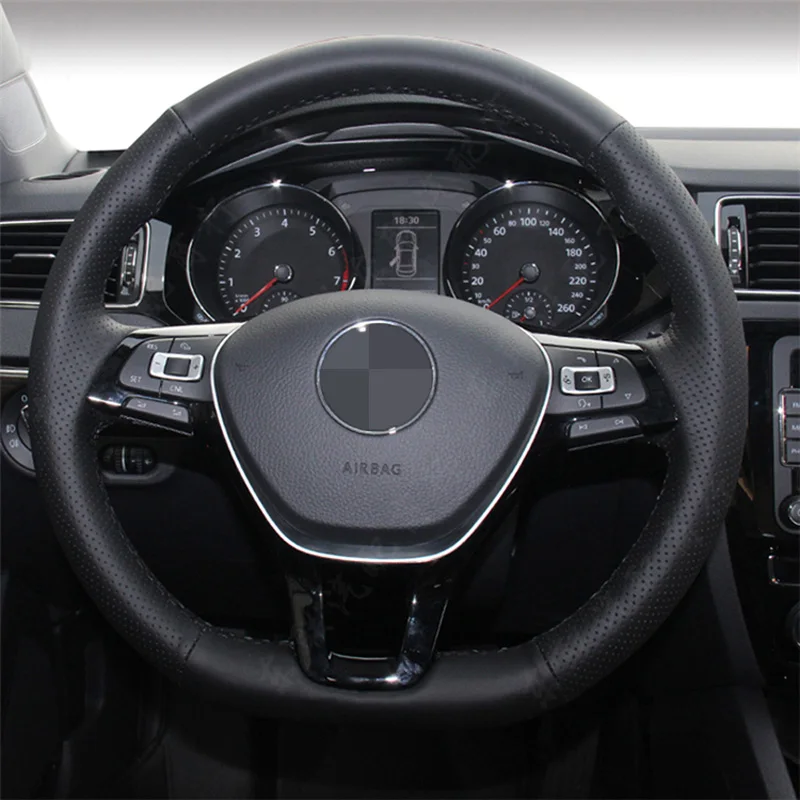 Black Leather Steering Wheel Cover For Volkswagen VW Golf 7 Mk7 New Polo Jetta B eBay
