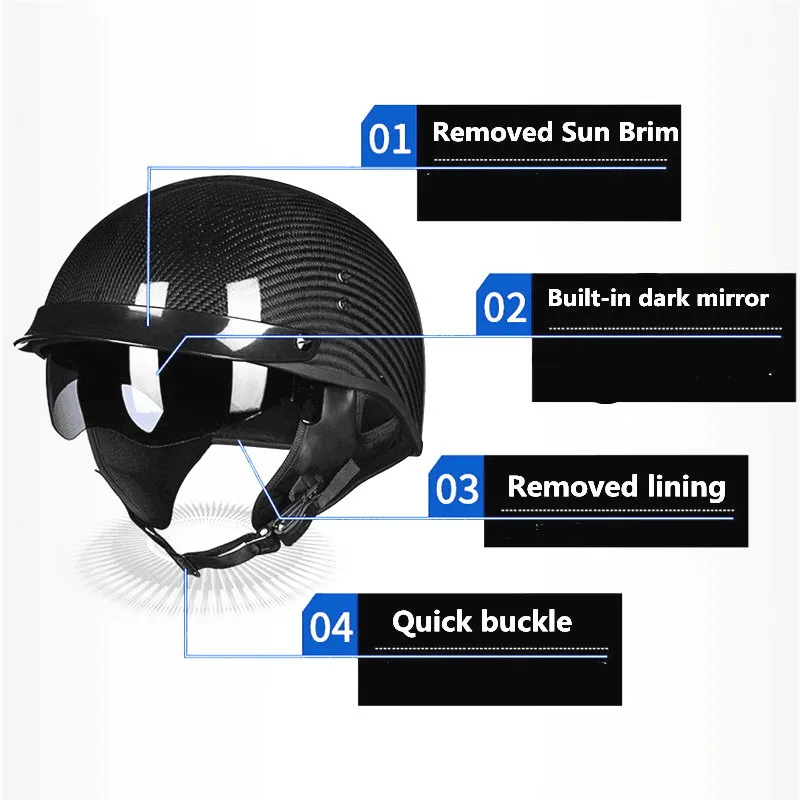 

Carbon Fiber half Face Motorcycle Helmet Racing Helmet Motocross Off Road Kask Casco De Moto Motociclista DOT Approved
