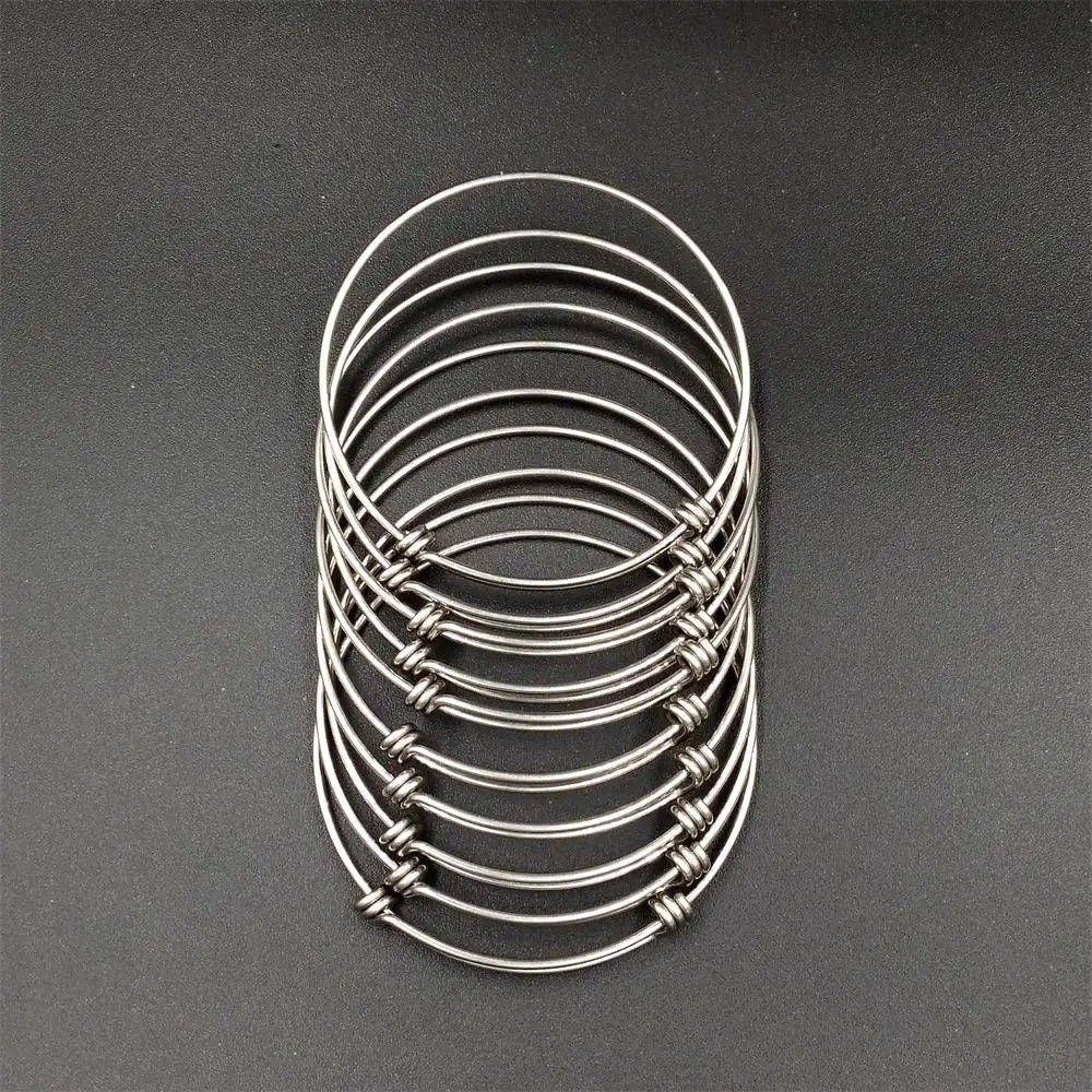 

Wholesale Bulk 10pcs lots 2.5 inch High Polished Stainless Steel Adjustable Wire Bangle Bracelets DIY Jewelry Finding for Charm