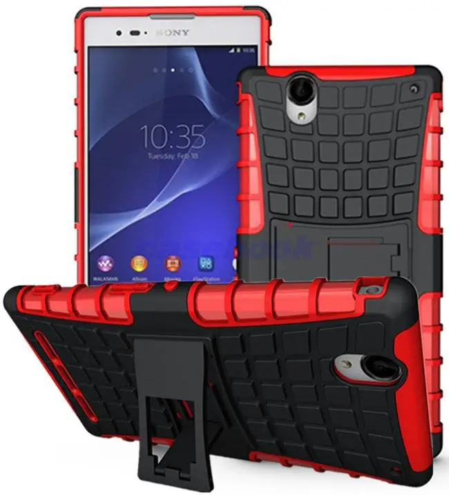 ZJ Для Xperia T2 Ультра Случае Heavy Duty Сильный Силиконовый Чехол Sony Ultra Стенд Броня
