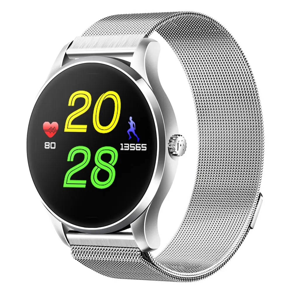 

Ultra Thin Smart Watch Bluetooth 4.0 Mesh Belt Stainless Steel Wristwatch 1.22inch IPS Screen 300mAh Battery Heart Rate Sensor