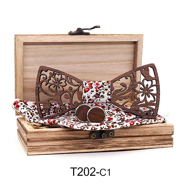 Черный орех цветы полый галстук ручной работы деревянный Европа Ретро зеленый галстук-бабочка мужской - Цвет: T202-C1