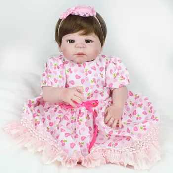 

New 55cm full silicone reborn baby doll toys play house pink dress princess reborn babies kids child brithday girls brinque