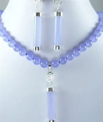 

purple jade-white pearl necklace +jade pendant earring set>>18K GP Plated gold Bridal wide watch wings queen JEWE